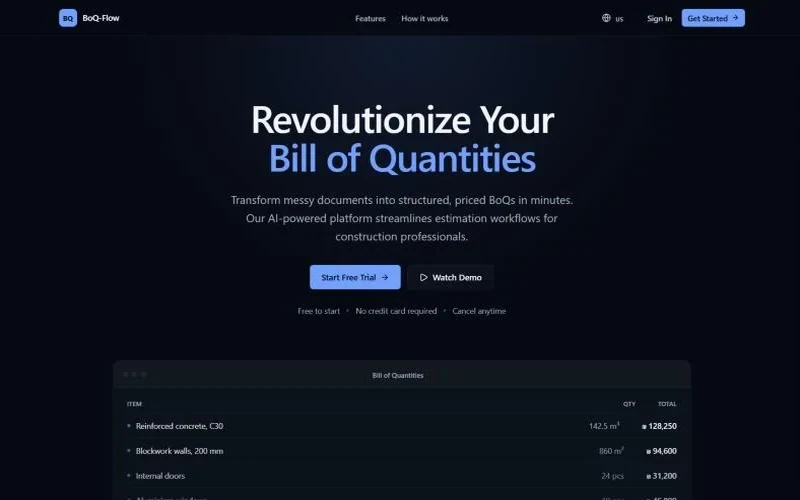 BoQ-Flow: جداول كميات مسعّرة من مستندات الإنشاء